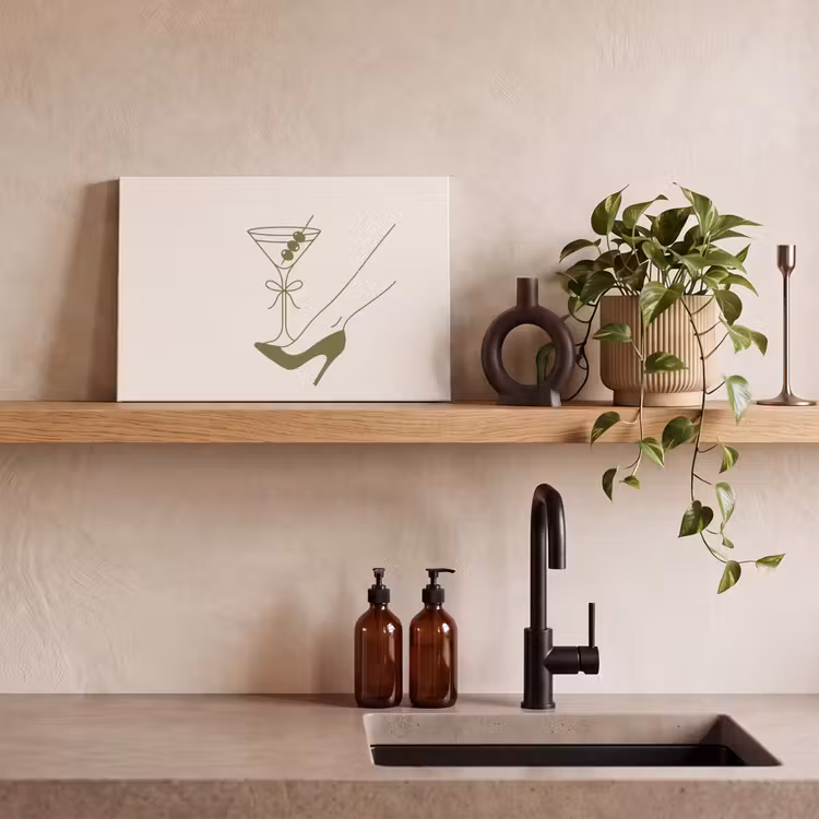 Drank - Martini - Hoge hak - Mode - Groen canvas 2cm klein -sfeer3