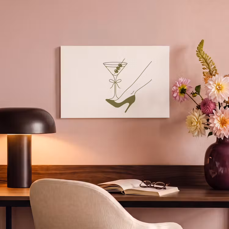 Drank - Martini - Hoge hak - Mode - Groen canvas 2cm klein -sfeer4