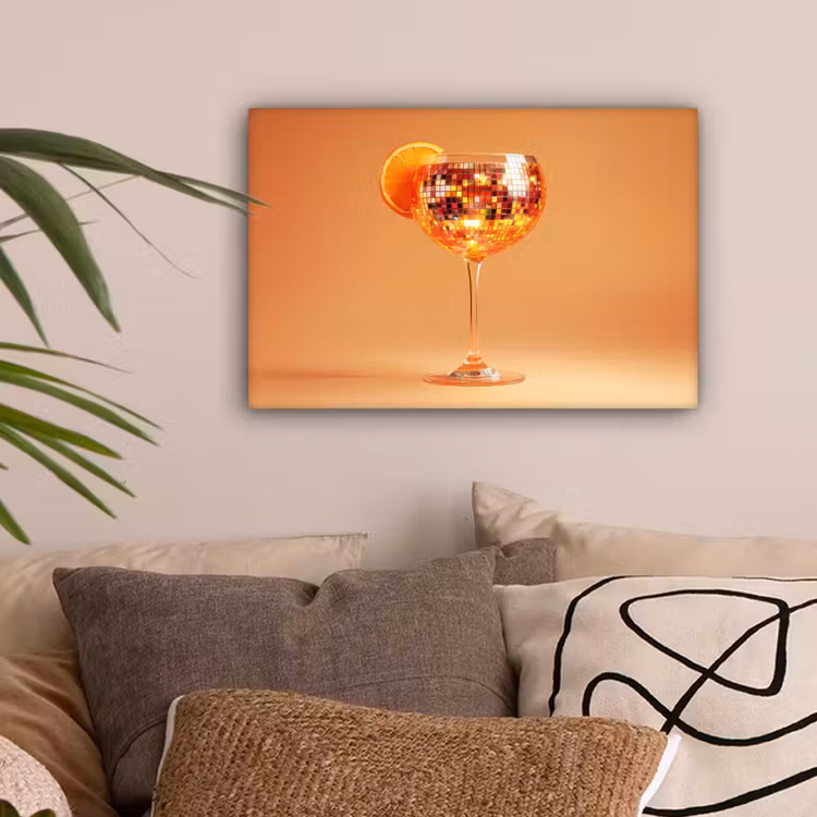 Drank - Oranje - Glitter - Disco canvas 2cm klein -sfeer1
