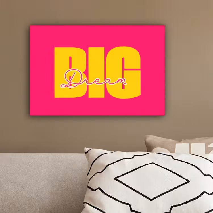 Dream big - Roze - Geel - Minimalistisch canvas 2cm klein -sfeer3