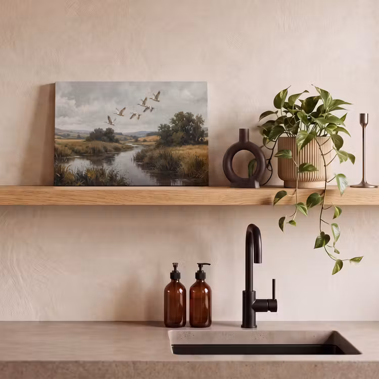 Eenden - Rivier - Landschap - Vlucht - Nostalgisch canvas 2cm klein -sfeer3