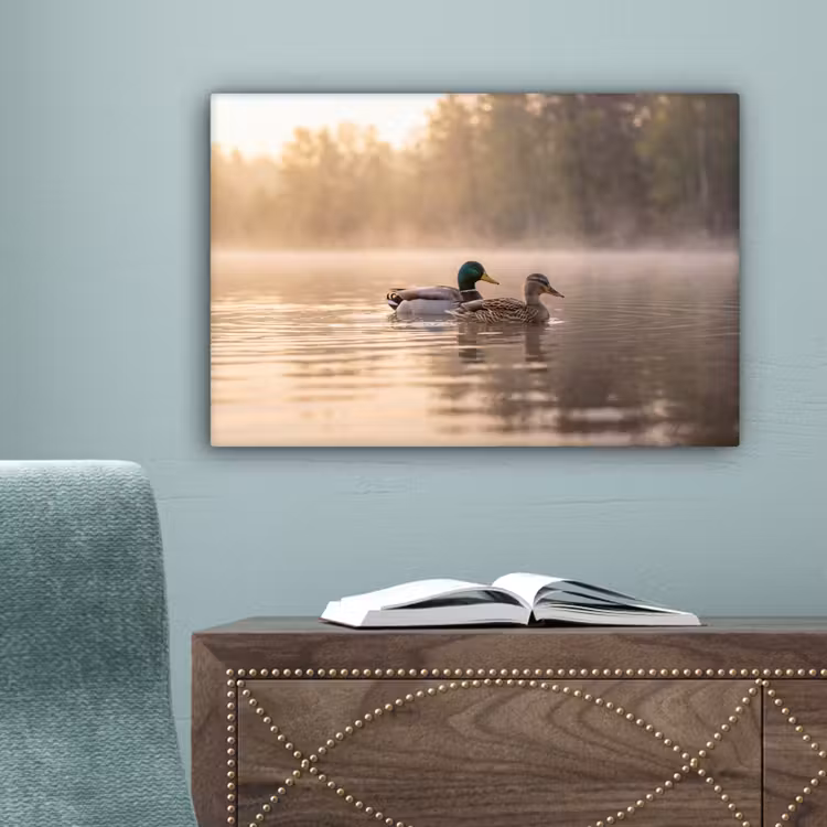 Eenden - Water - Mist - Natuur canvas 2cm klein -sfeer4