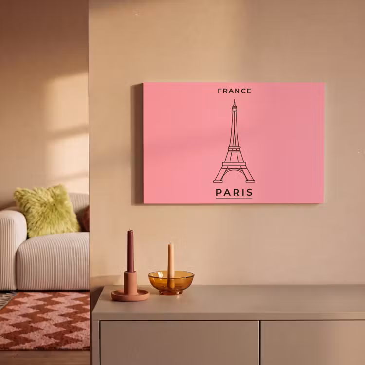 Eiffeltoren - Parijs - Architectuur - Minimalistisch - Roze canvas 2cm klein -sfeer1