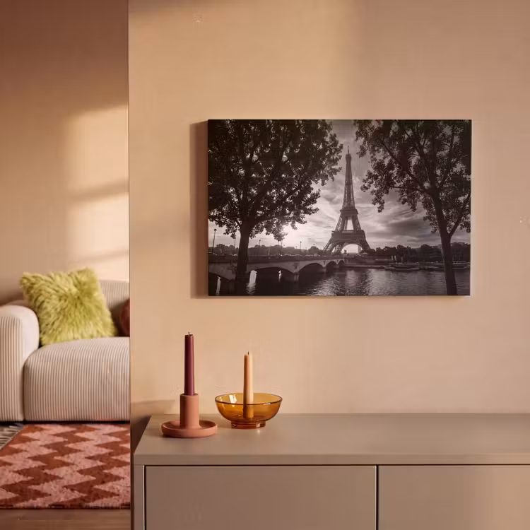 Eiffeltoren - Parijs - Rivier - Architectuur - Zwart-wit canvas 2cm klein -sfeer1