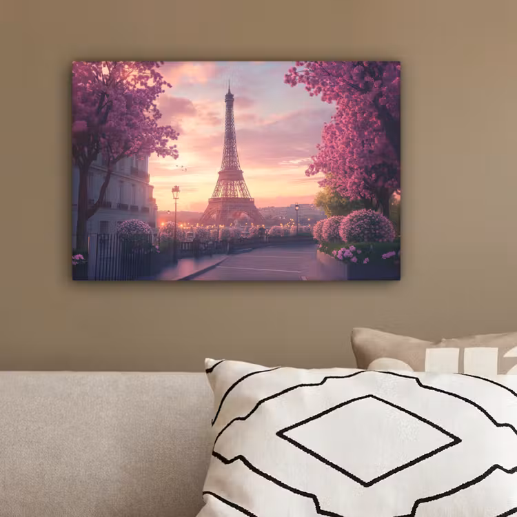 Eiffeltoren - Parijs - Roze canvas 2cm klein -sfeer3