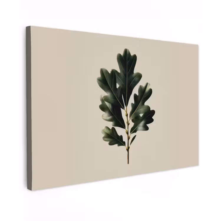Eikenbladeren - Beige - Groen - Golvende randen canvas 2cm klein -z3d