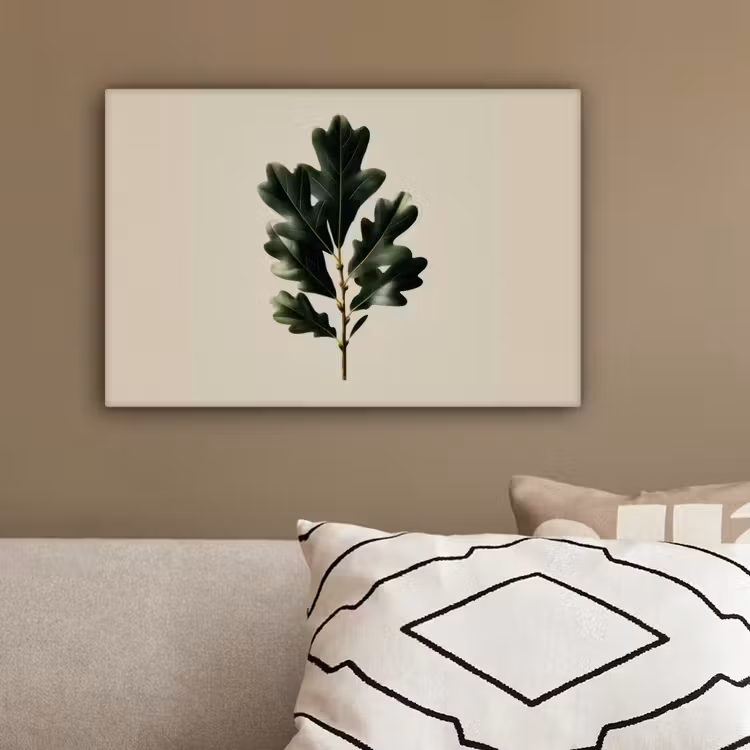 Eikenbladeren - Beige - Groen - Golvende randen canvas 2cm klein -sfeer3