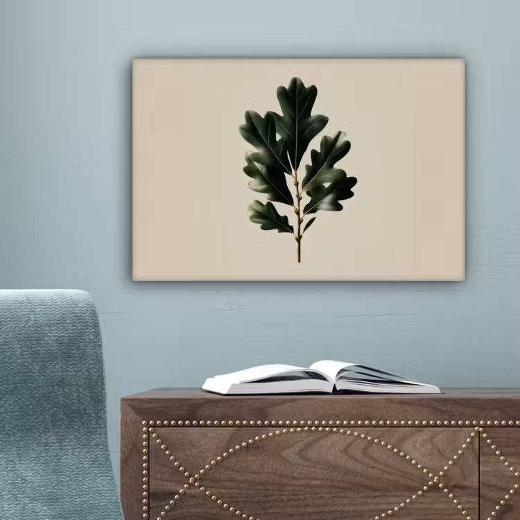 Eikenbladeren - Beige - Groen - Golvende randen canvas 2cm klein -sfeer4