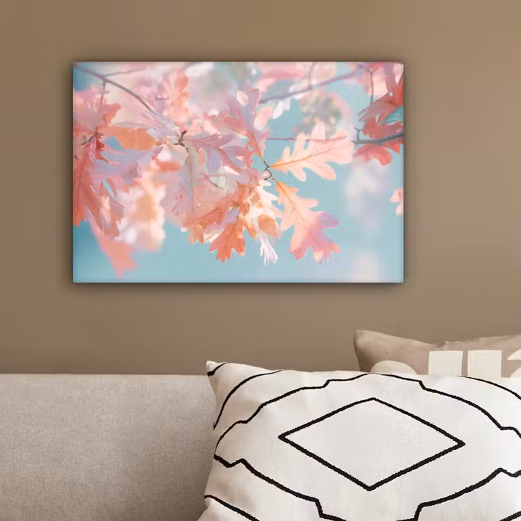Eikenbladeren - Takken - Roze canvas 2cm klein -sfeer3