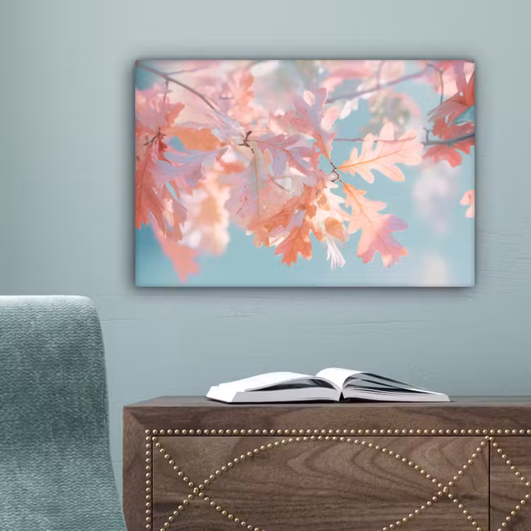 Eikenbladeren - Takken - Roze canvas 2cm klein -sfeer4