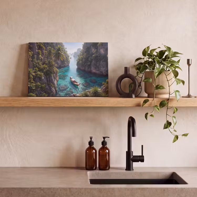 Eiland - Tropisch - Water - Palmbomen - Natuur canvas 2cm klein -sfeer3