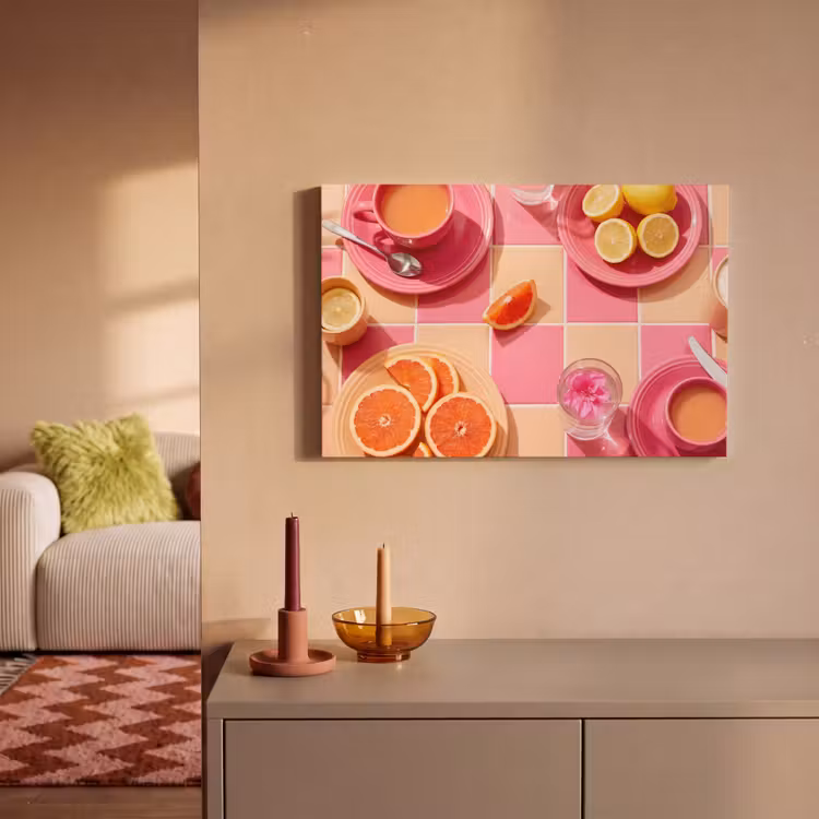 Eten - Citrusvruchten - Stillevens - Roze - Oranje canvas 2cm klein -sfeer1