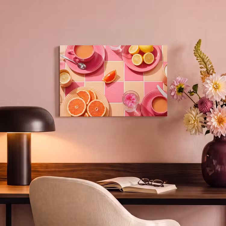 Eten - Citrusvruchten - Stillevens - Roze - Oranje canvas 2cm klein -sfeer4