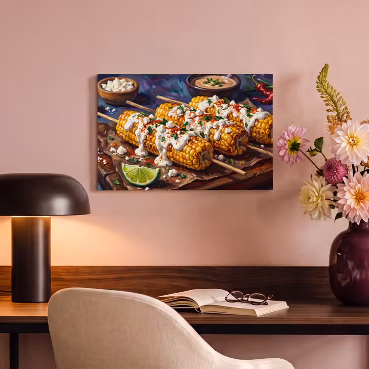 Eten - Maïs - Saus - Geschilderd - Geel canvas 2cm klein -sfeer4