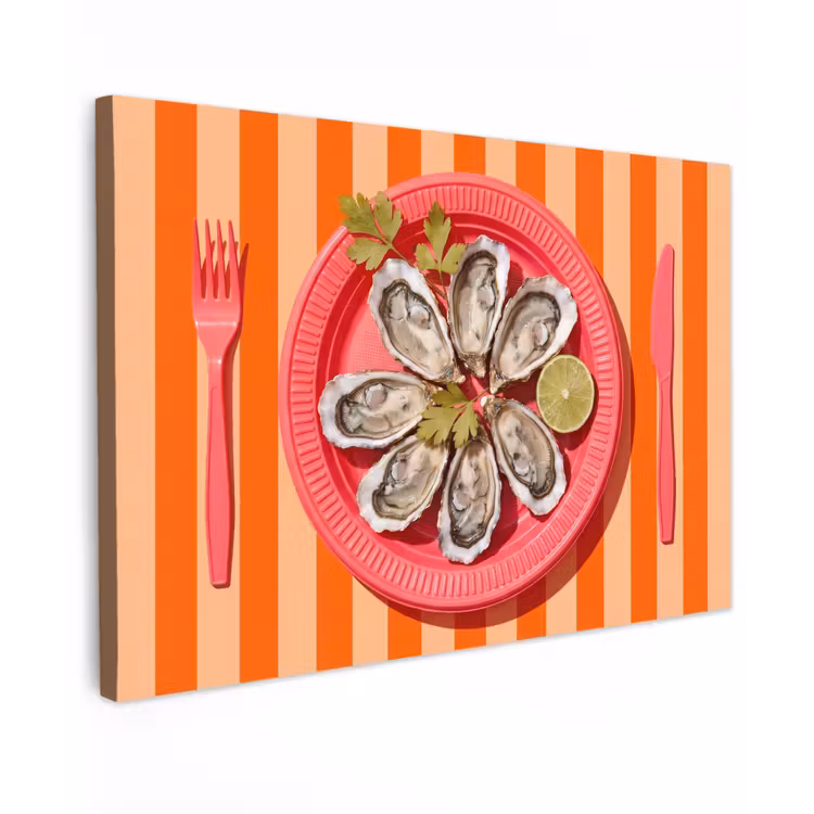 Eten - Oester - Zeevruchten - Oranje - Modern canvas 2cm klein -z3d