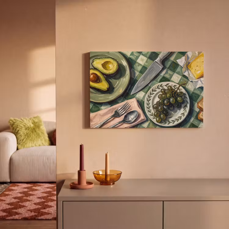Eten - Ontbijt - Tafel - Modern - Groen canvas 2cm klein -sfeer1
