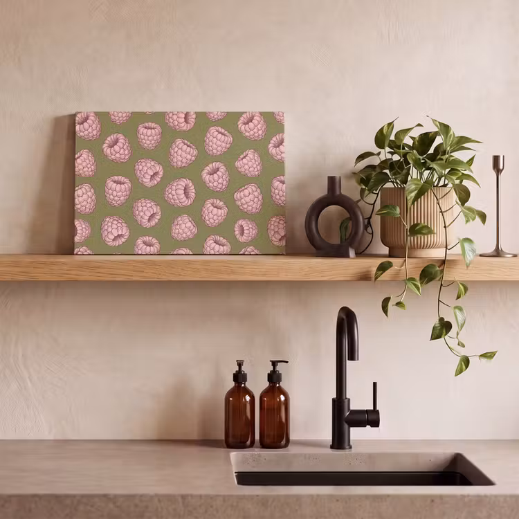Eten - Patroon - Illustratie - Roze - Groen canvas 2cm klein -sfeer3