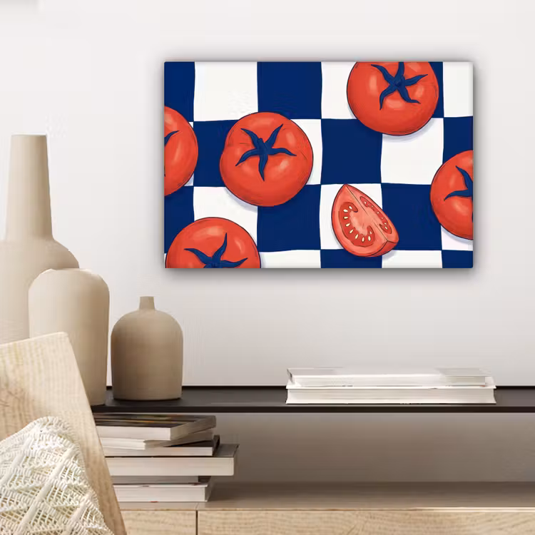 Eten - Tomaten - Keuken - Illustratie - Rood-Blauw canvas 2cm klein -sfeer6