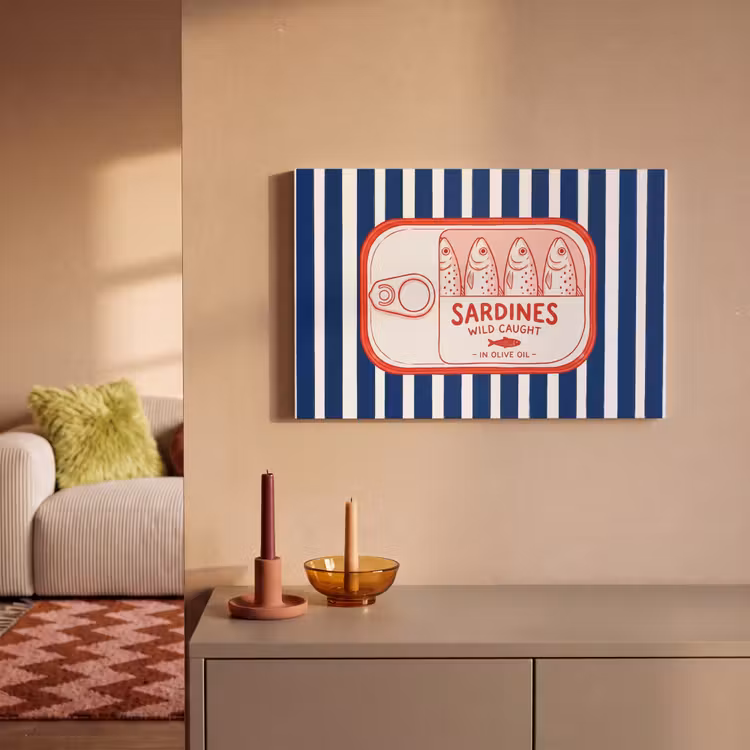 Eten - Vis - Blik - Illustratie - Rood canvas 2cm klein -sfeer1