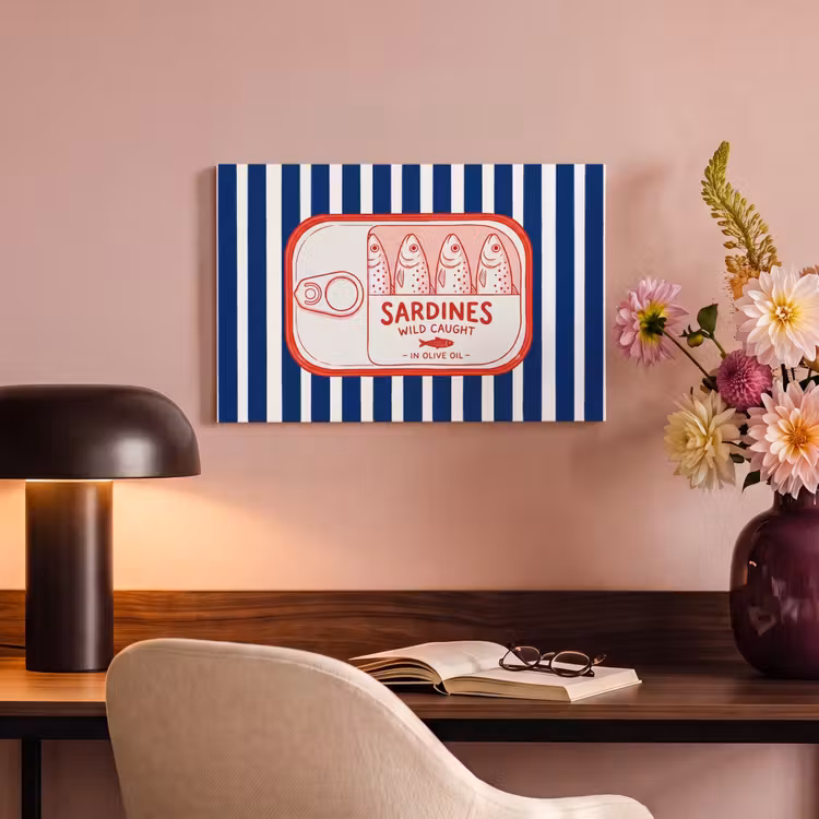 Eten - Vis - Blik - Illustratie - Rood canvas 2cm klein -sfeer4