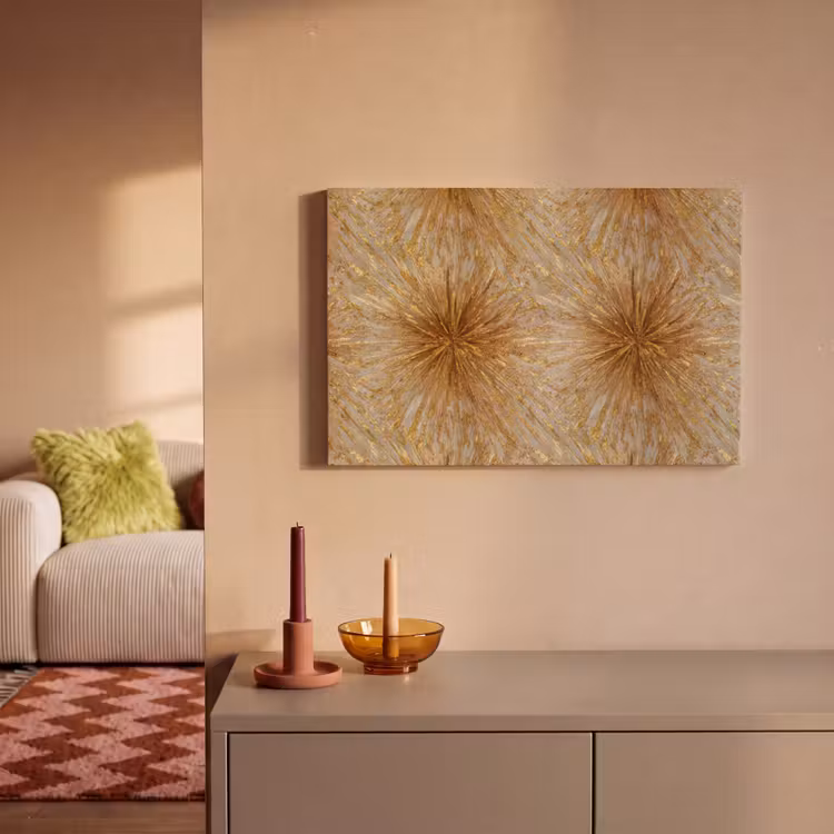 Explosie - Abstract - Goud - Wit canvas 2cm klein 34 -sfeer1