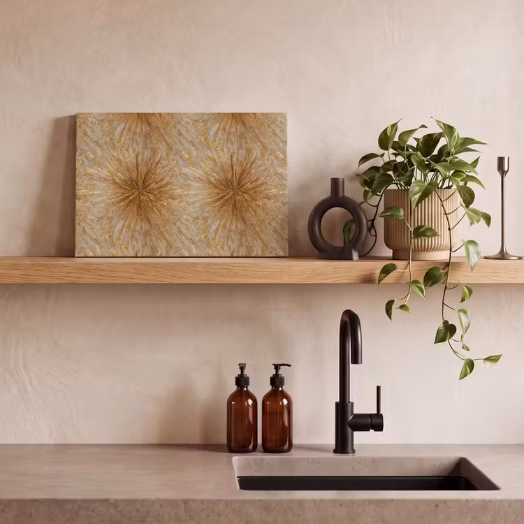 Explosie - Abstract - Goud - Wit canvas 2cm klein 34 -sfeer3
