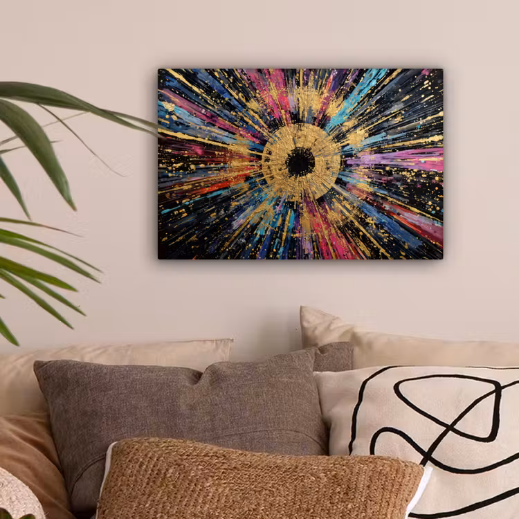 Explosie - Goud - Kleurrijk - Abstract canvas 2cm klein -sfeer1