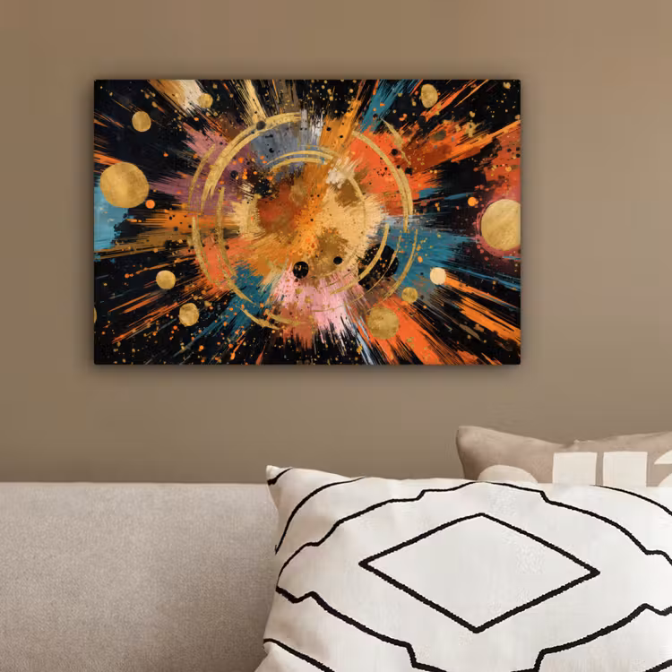 Explosie - Verfstructuur - Goud - Abstract canvas 2cm klein -sfeer3