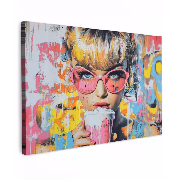 Expressief - Milkshake - Vrouw - Felle kleuren canvas 2cm klein -z3d