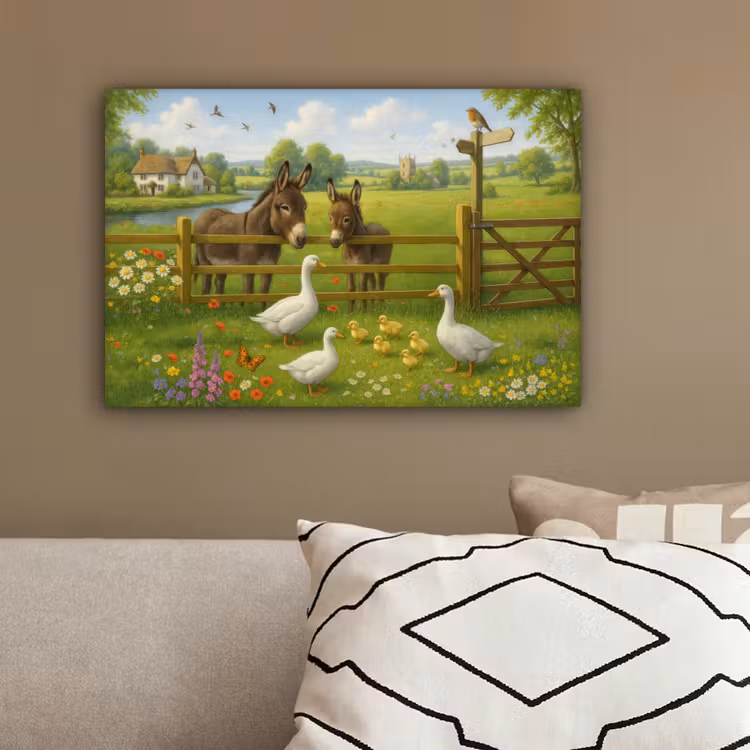 Ezels - Ganzen - Kleurrijk canvas 2cm klein -sfeer3