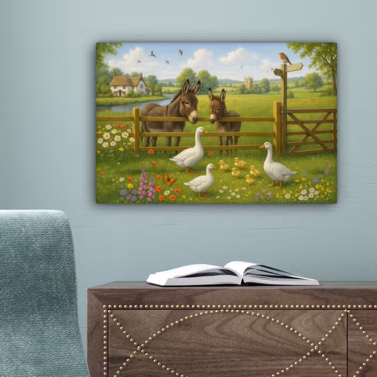 Ezels - Ganzen - Kleurrijk canvas 2cm klein -sfeer4