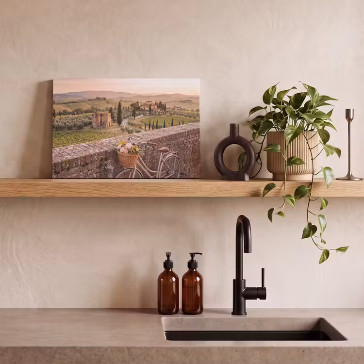 Fiets - Bloemen - Toscane - Landschap - Roze canvas 2cm klein -sfeer3