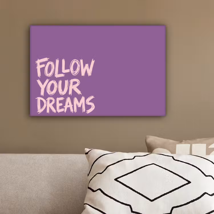 Follow your dreams - Paars - Penseeltextuur canvas 2cm klein -sfeer3