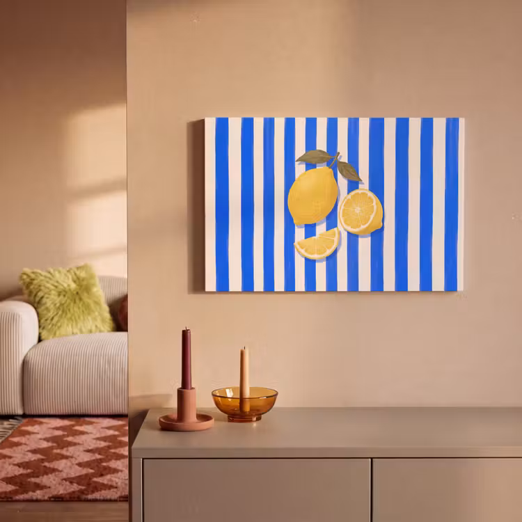Fruit - Citroen - Zomer - Geel - Blauw canvas 2cm klein -sfeer1