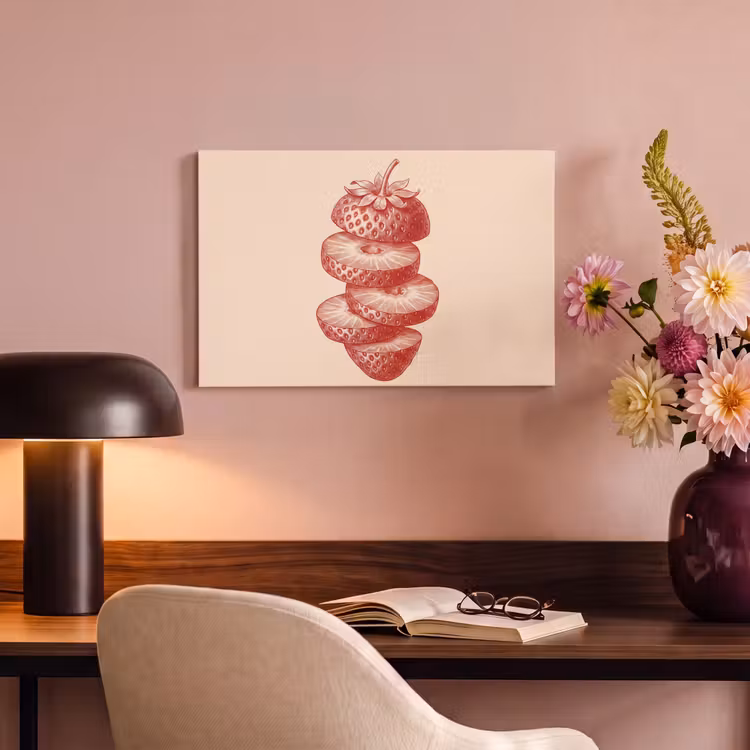 Fruit - Gesneden - Illustratie - Rood - Vintage canvas 2cm klein -sfeer4
