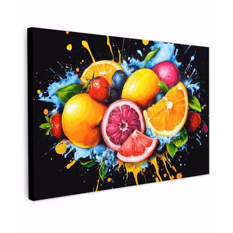 Fruit - Graffiti - Kleurrijk - Sinaasappel - Aardbei - Abstract canvas 2cm klein -z3d