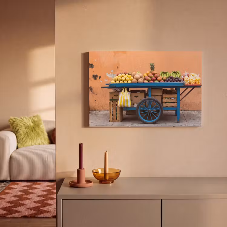 Canvas schilderij - Fruit - Kar - Straat - Fruit - Kar - Straat canvas 2cm klein