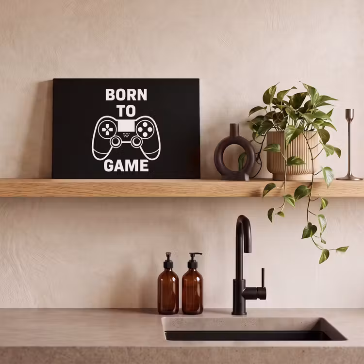 Gamen - Quotes - Controller - Born to game - Zwart - Wit canvas 2cm klein -sfeer3