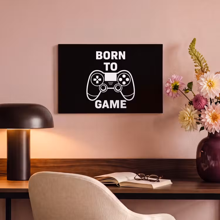 Gamen - Quotes - Controller - Born to game - Zwart - Wit canvas 2cm klein -sfeer4