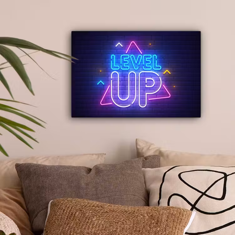 Gaming - Neon - Level Up - Quotes - Gamen canvas 2cm klein -sfeer1
