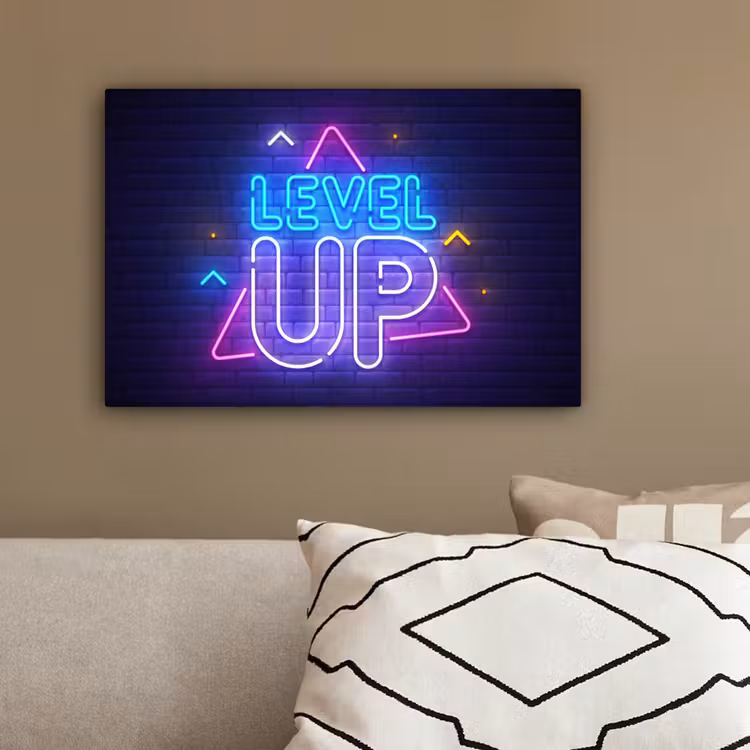 Gaming - Neon - Level Up - Quotes - Gamen canvas 2cm klein -sfeer3