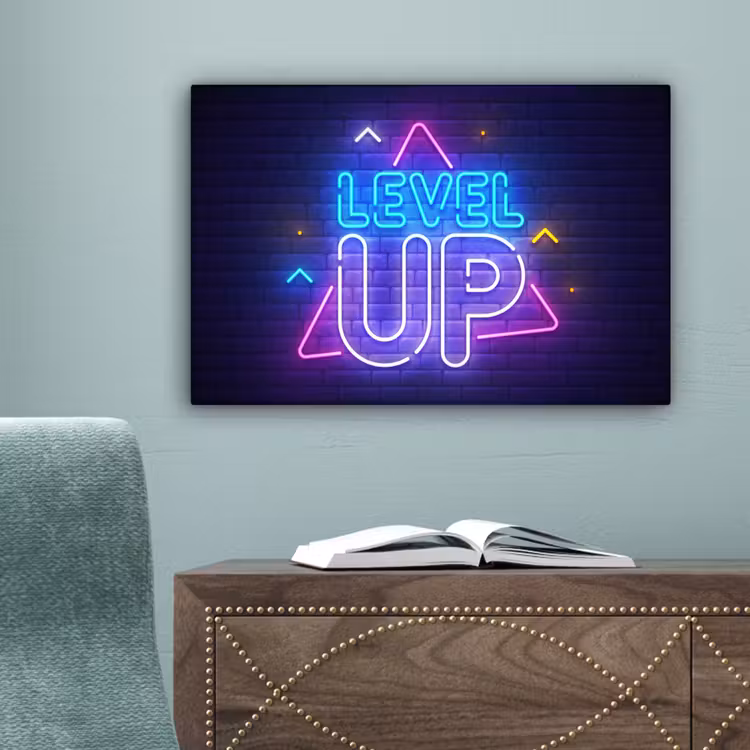 Gaming - Neon - Level Up - Quotes - Gamen canvas 2cm klein -sfeer4