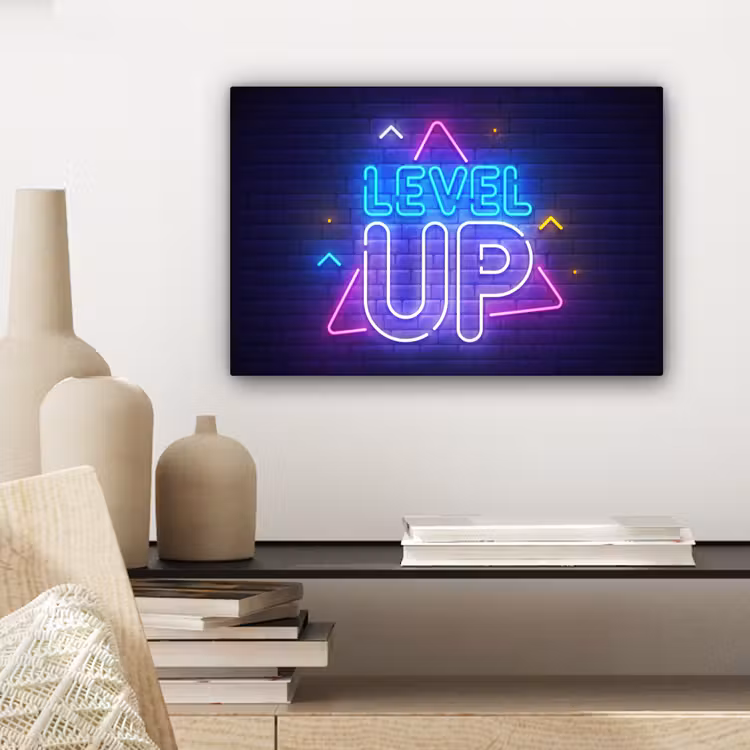Gaming - Neon - Level Up - Quotes - Gamen canvas 2cm klein -sfeer6