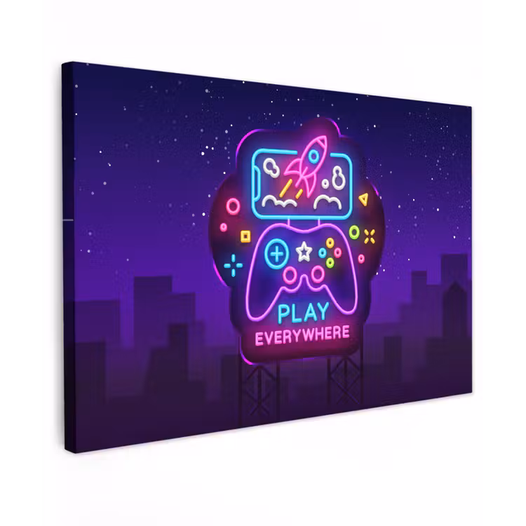 Gaming - Neon - Play - Blauw - Nacht - Controller canvas 2cm klein -z3d