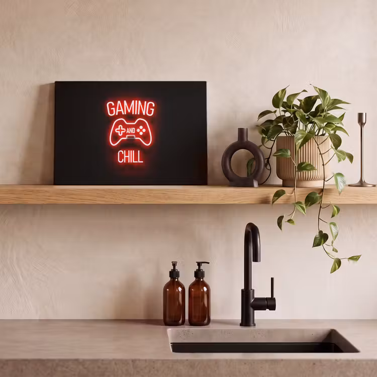 Gaming - Quotes - Gaming and chill - Neon - Rood canvas 2cm klein -sfeer3