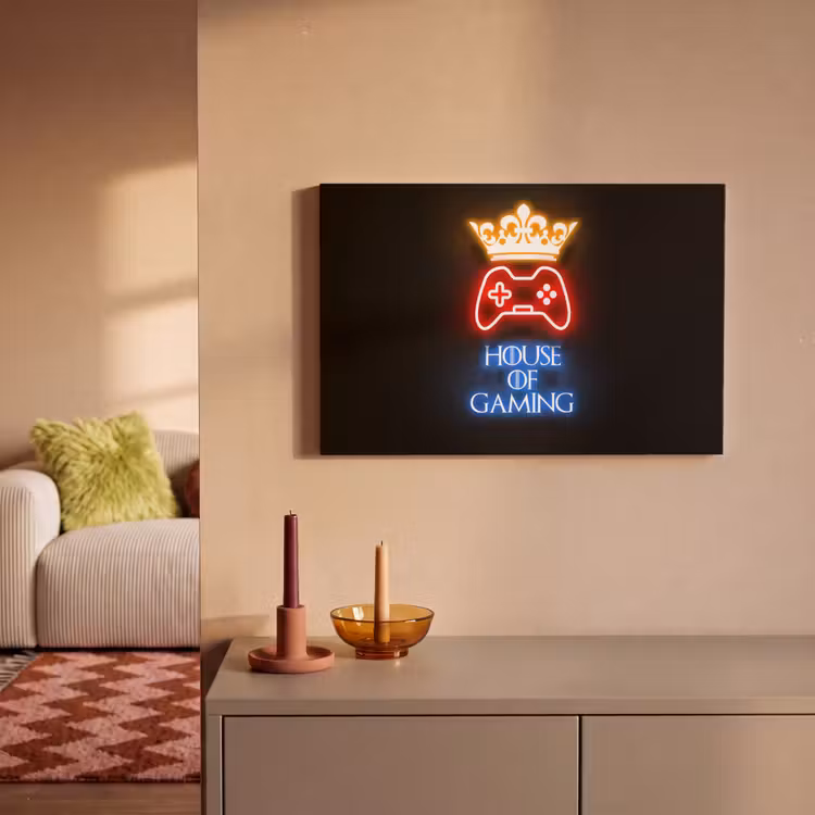 Gaming quotes - Neon - House of gaming - Kroon - Tekst canvas 2cm klein -sfeer1