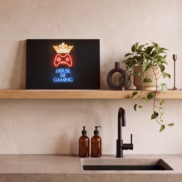 Gaming quotes - Neon - House of gaming - Kroon - Tekst canvas 2cm klein -sfeer3