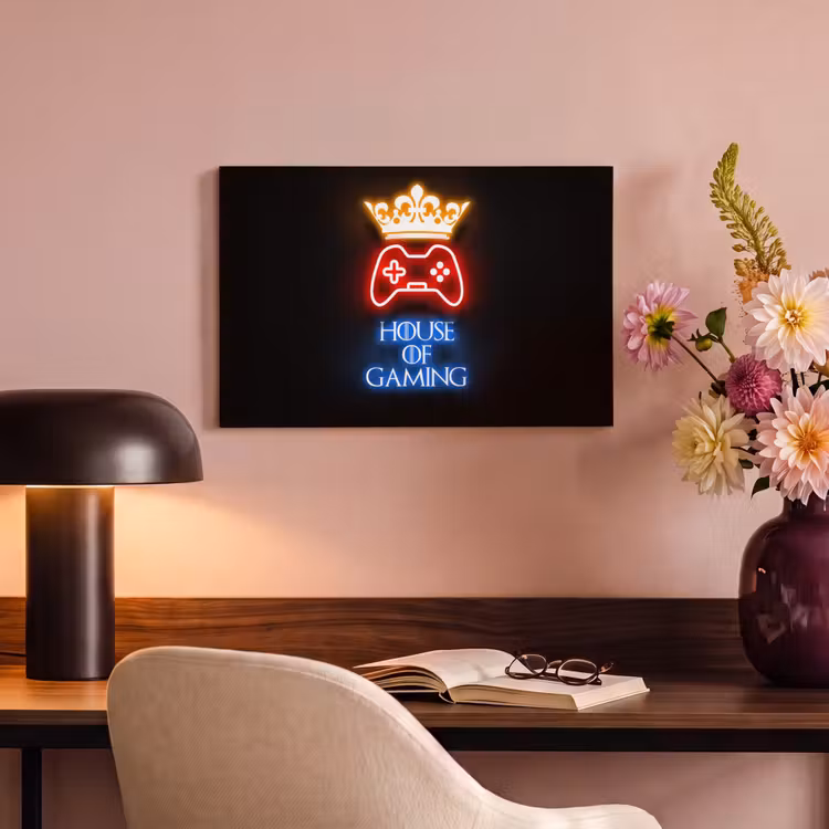 Gaming quotes - Neon - House of gaming - Kroon - Tekst canvas 2cm klein -sfeer4