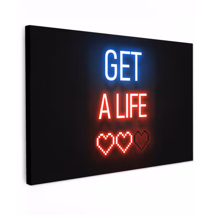 Gaming - Tekst - Get a life - Neon - Zwart canvas 2cm klein -z3d