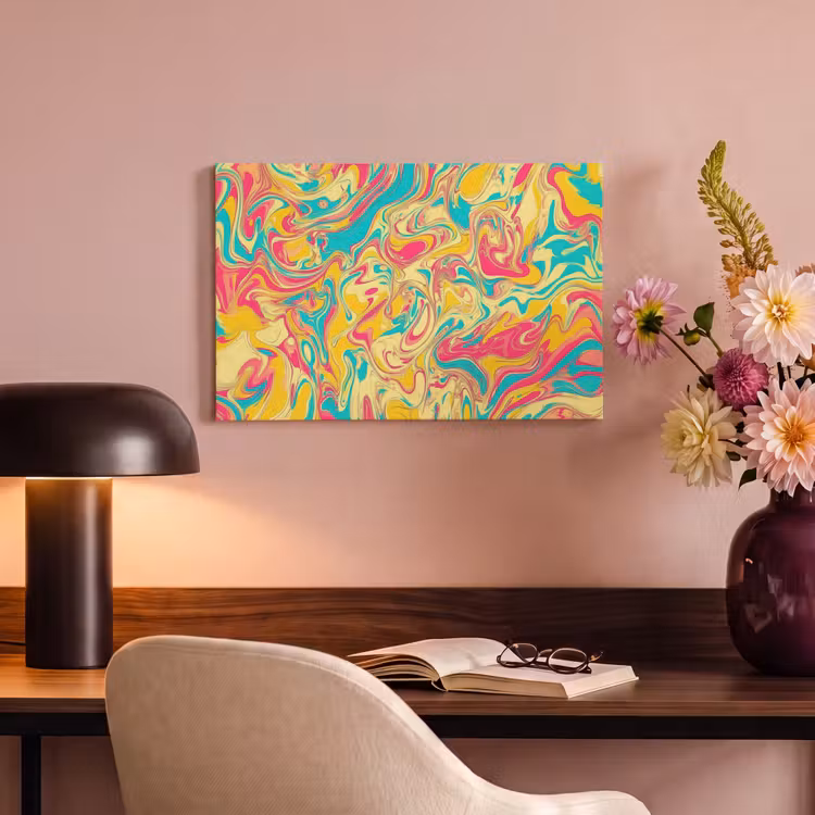 Geel - Roze - Blauw - Retro canvas 2cm klein -sfeer4